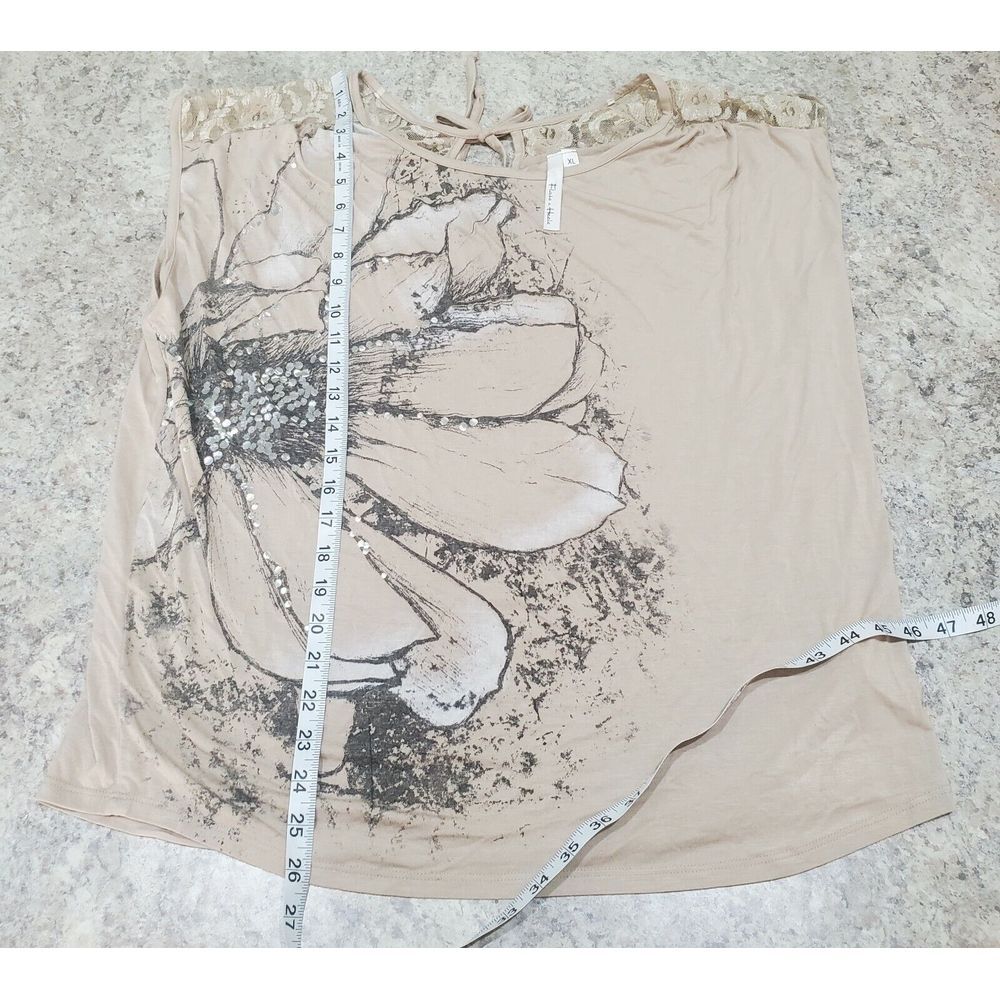Flats and Heels Tank Womens XLarge Brown‎ Short Sleeve Brown Floral Ladie Casual - Picture 4 of 6